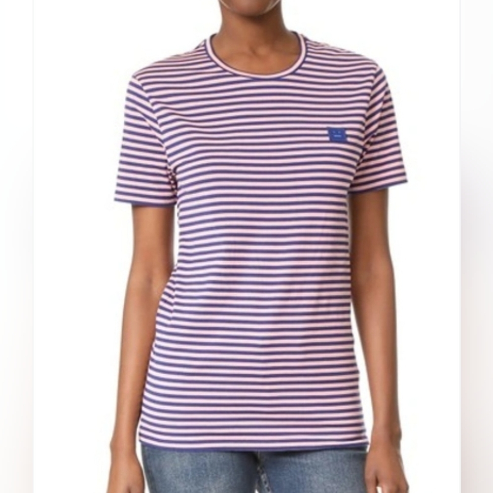 Acne Studios Napa Face Striped Pink Blue Cotton Smart Casual T-Shirt Sz L